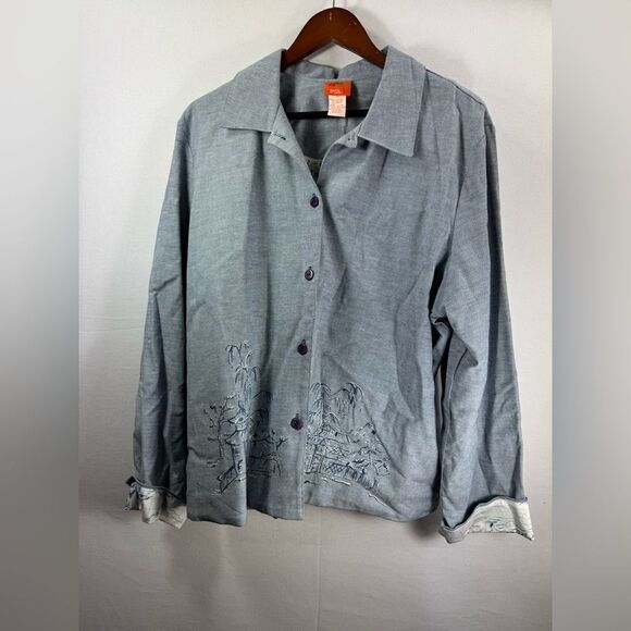 Hearts of Palm Blue Embroidered Button Up Jacket Size 18 - Picture 1 of 12